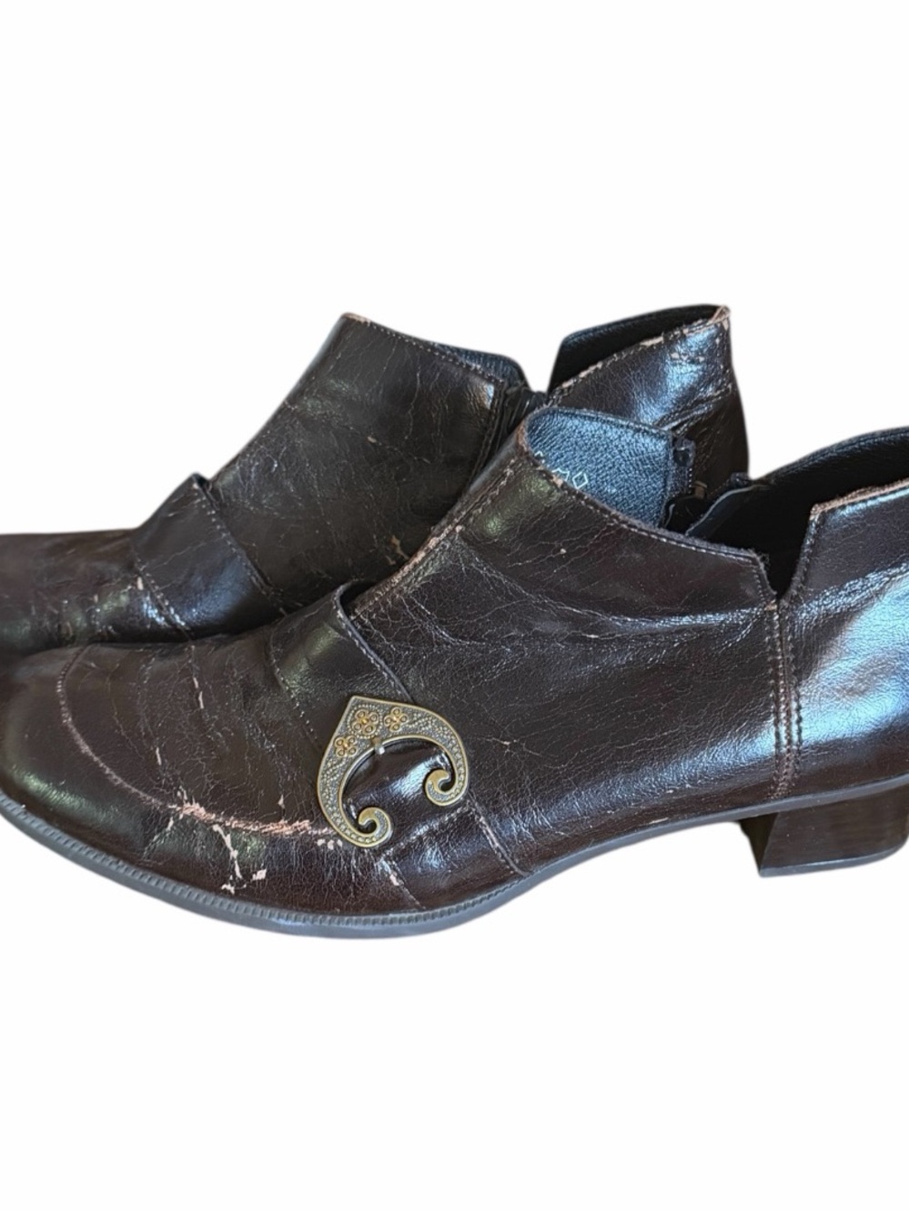 Pre-owned Rieker women's comfort ankle boots with Boot Clips in Dark Brown 2005